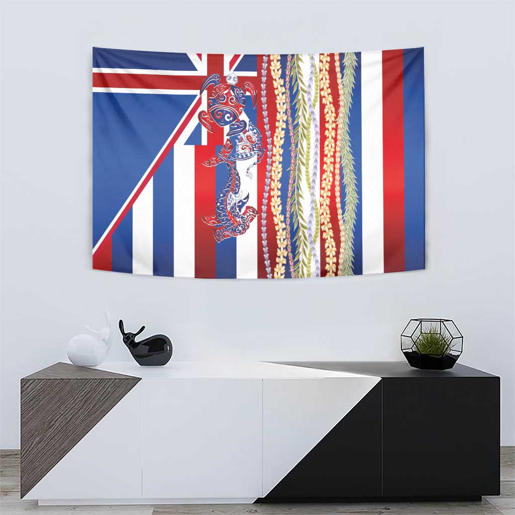 Hawaiian Sea Animals Tapestry with Lei and Flag Style