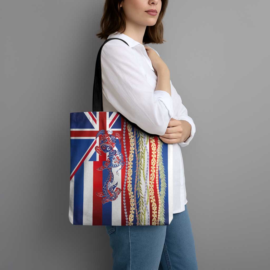 Hawaiian Sea Animals Tote Bag with Lei and Flag Style