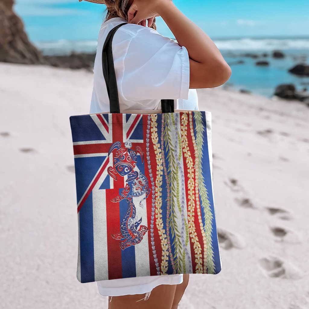 Hawaiian Sea Animals Tote Bag with Lei and Flag Style