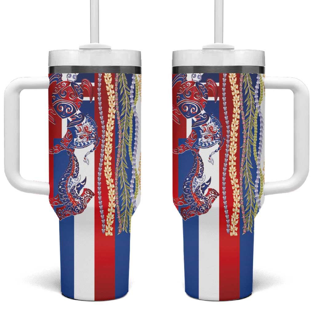Hawaiian Sea Animals Tumbler With Handle with Lei and Flag Style