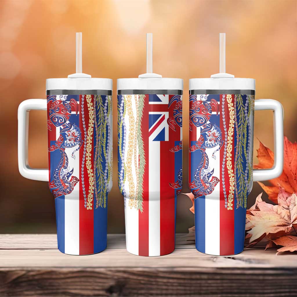 Hawaiian Sea Animals Tumbler With Handle with Lei and Flag Style