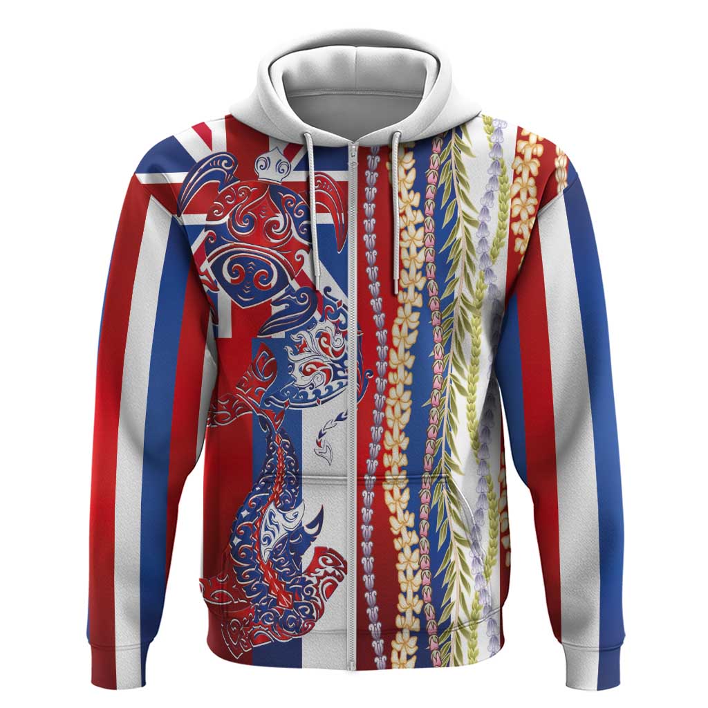 Hawaiian Sea Animals Zip Hoodie with Lei and Flag Style LT03 Zip Hoodie Multicolor - Polynesian Pride