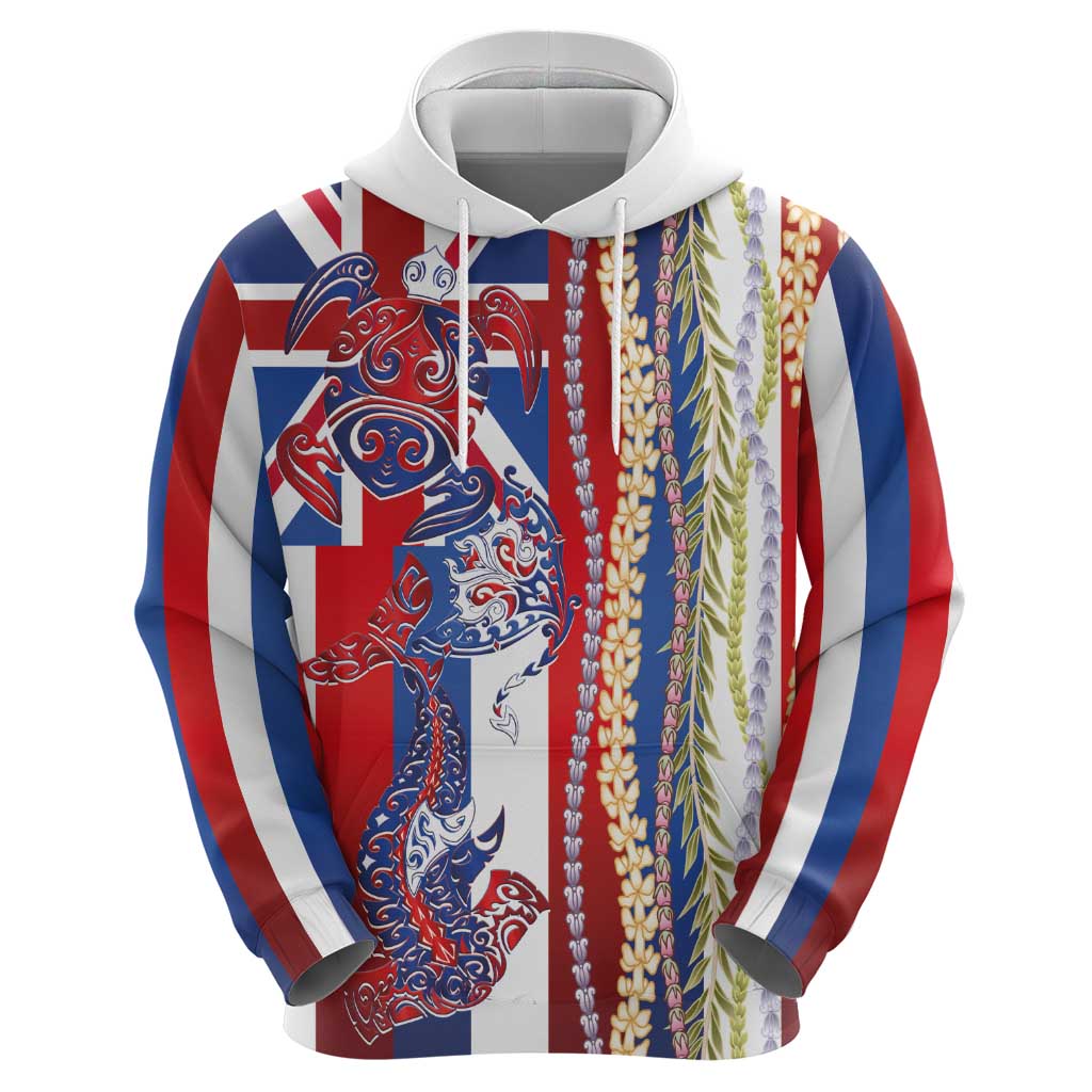Hawaiian Sea Animals Zip Hoodie with Lei and Flag Style LT03 - Polynesian Pride