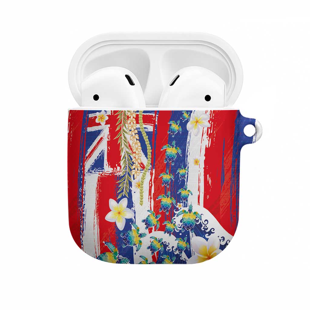 Hawaiian Sea Turtles and Plumeria AirPods Case with Lei and Flag Grunge Style