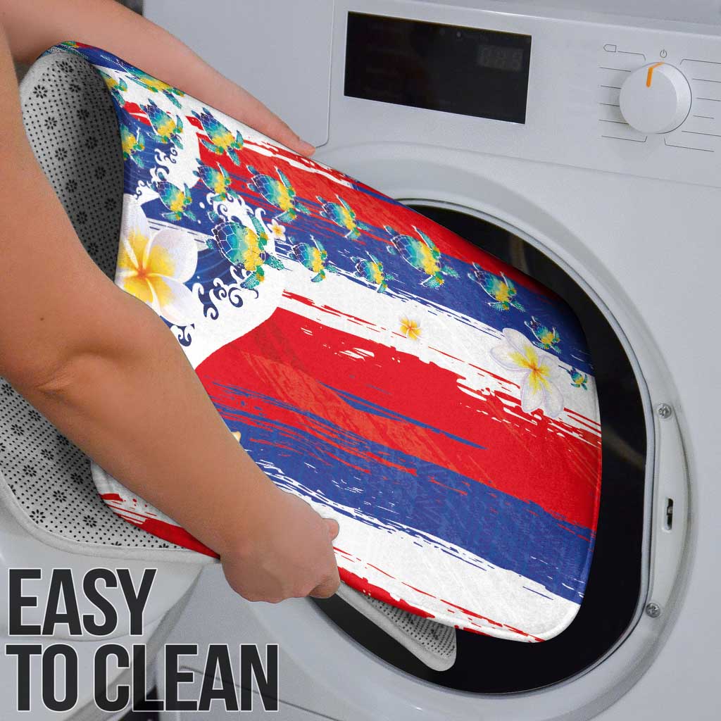 Hawaiian Sea Turtles and Plumeria Bathroom Set with Lei and Flag Grunge Style