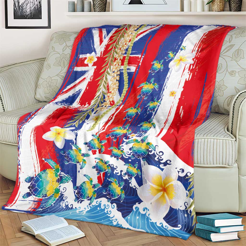 Hawaiian Sea Turtles and Plumeria Blanket with Lei and Flag Grunge Style LT03 - Polynesian Pride