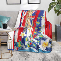 Hawaiian Sea Turtles and Plumeria Blanket with Lei and Flag Grunge Style LT03 - Polynesian Pride