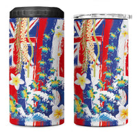 Hawaiian Sea Turtles and Plumeria 4 in 1 Can Cooler Tumbler with Lei and Flag Grunge Style