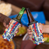 Hawaiian Sea Turtles and Plumeria 4 in 1 Can Cooler Tumbler with Lei and Flag Grunge Style