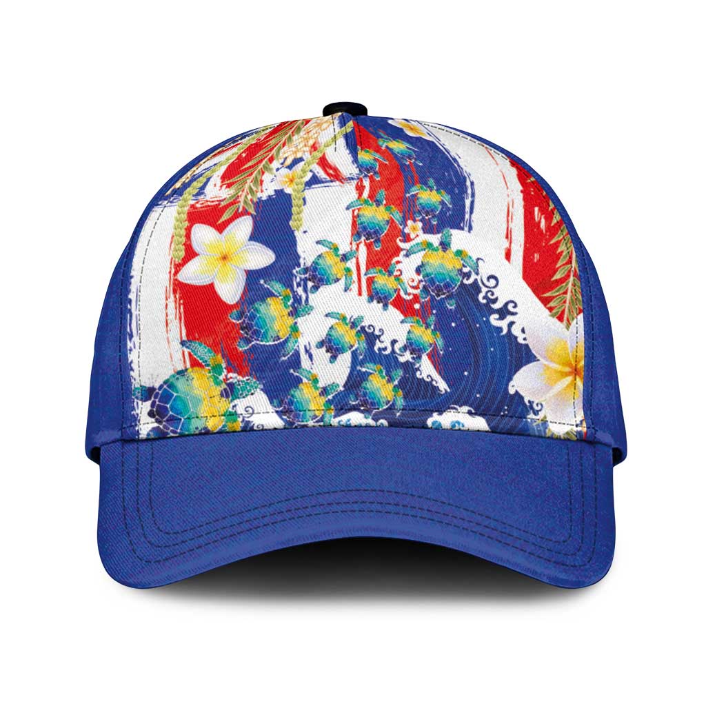 Hawaiian Sea Turtles and Plumeria Classic Cap with Lei and Flag Grunge Style