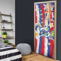 Hawaiian Sea Turtles and Plumeria Door Cover with Lei and Flag Grunge Style