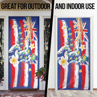 Hawaiian Sea Turtles and Plumeria Door Cover with Lei and Flag Grunge Style