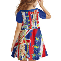 Hawaiian Sea Turtles and Plumeria Kid Short Sleeve Dress with Lei and Flag Grunge Style LT03 - Polynesian Pride