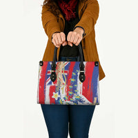 Hawaiian Sea Turtles and Plumeria Leather Bag with Lei and Flag Grunge Style