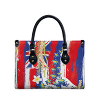 Hawaiian Sea Turtles and Plumeria Leather Bag with Lei and Flag Grunge Style