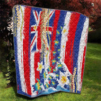 Hawaiian Sea Turtles and Plumeria Quilt with Lei and Flag Grunge Style