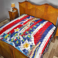 Hawaiian Sea Turtles and Plumeria Quilt with Lei and Flag Grunge Style