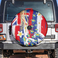 Hawaiian Sea Turtles and Plumeria Spare Tire Cover with Lei and Flag Grunge Style