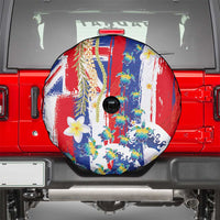 Hawaiian Sea Turtles and Plumeria Spare Tire Cover with Lei and Flag Grunge Style