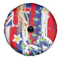 Hawaiian Sea Turtles and Plumeria Spare Tire Cover with Lei and Flag Grunge Style