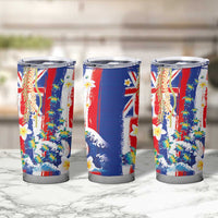 Hawaiian Sea Turtles and Plumeria Tumbler Cup with Lei and Flag Grunge Style