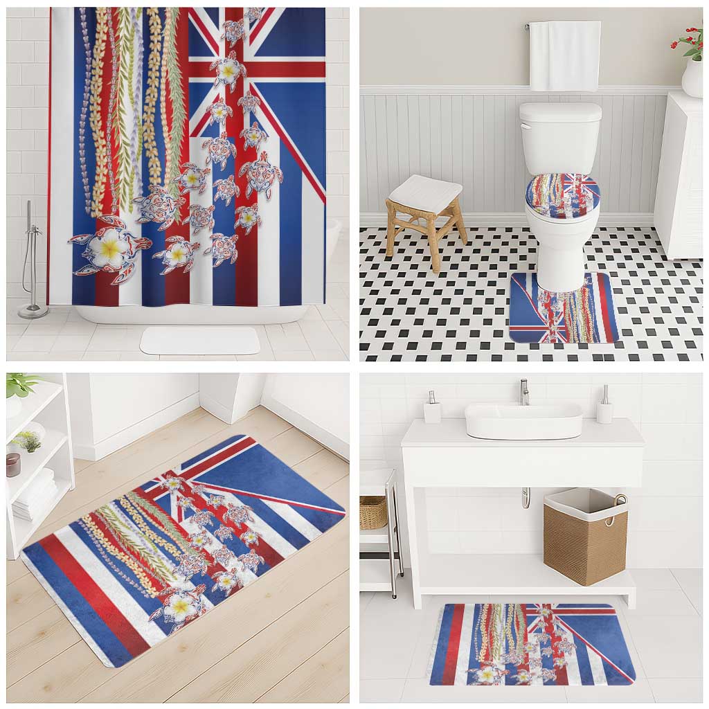 Hawaiian Polynesian Tribal Turtles Bathroom Set with Lei and Flag Style