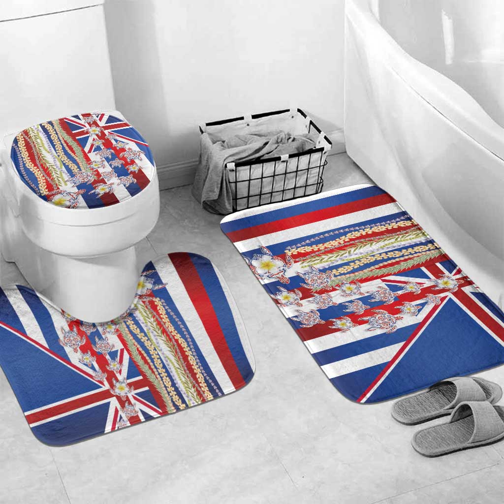 Hawaiian Polynesian Tribal Turtles Bathroom Set with Lei and Flag Style