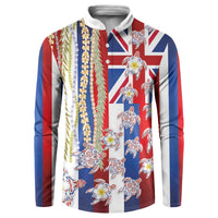 Hawaiian Polynesian Tribal Turtles Button Sweatshirt with Lei and Flag Style