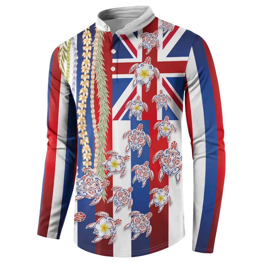 Hawaiian Polynesian Tribal Turtles Button Sweatshirt with Lei and Flag Style