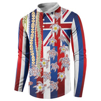 Hawaiian Polynesian Tribal Turtles Button Sweatshirt with Lei and Flag Style