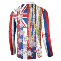 Hawaiian Polynesian Tribal Turtles Button Sweatshirt with Lei and Flag Style