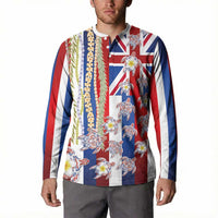 Hawaiian Polynesian Tribal Turtles Button Sweatshirt with Lei and Flag Style