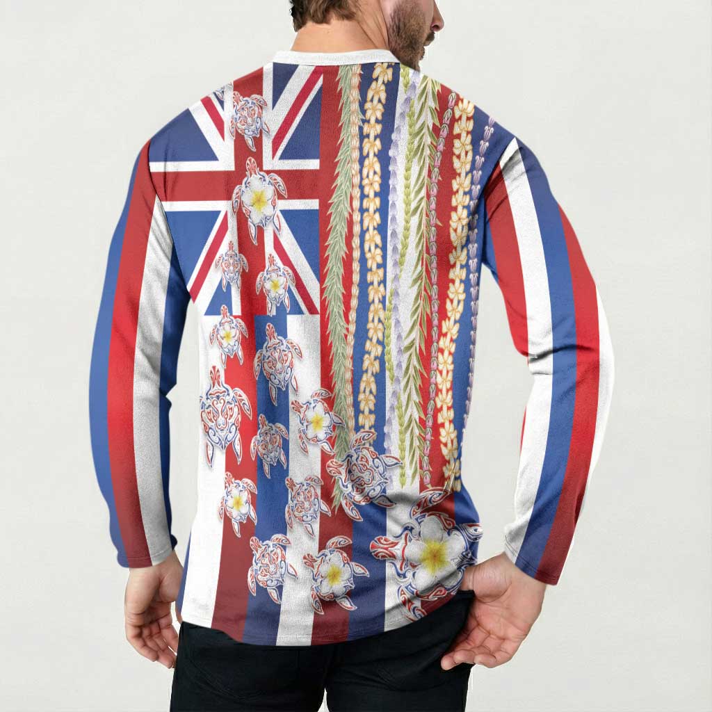 Hawaiian Polynesian Tribal Turtles Button Sweatshirt with Lei and Flag Style
