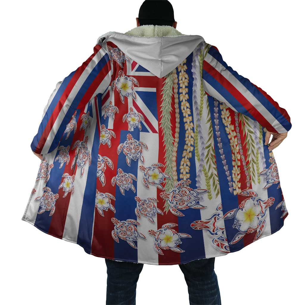 Hawaiian Polynesian Tribal Turtles Cloak with Lei and Flag Style