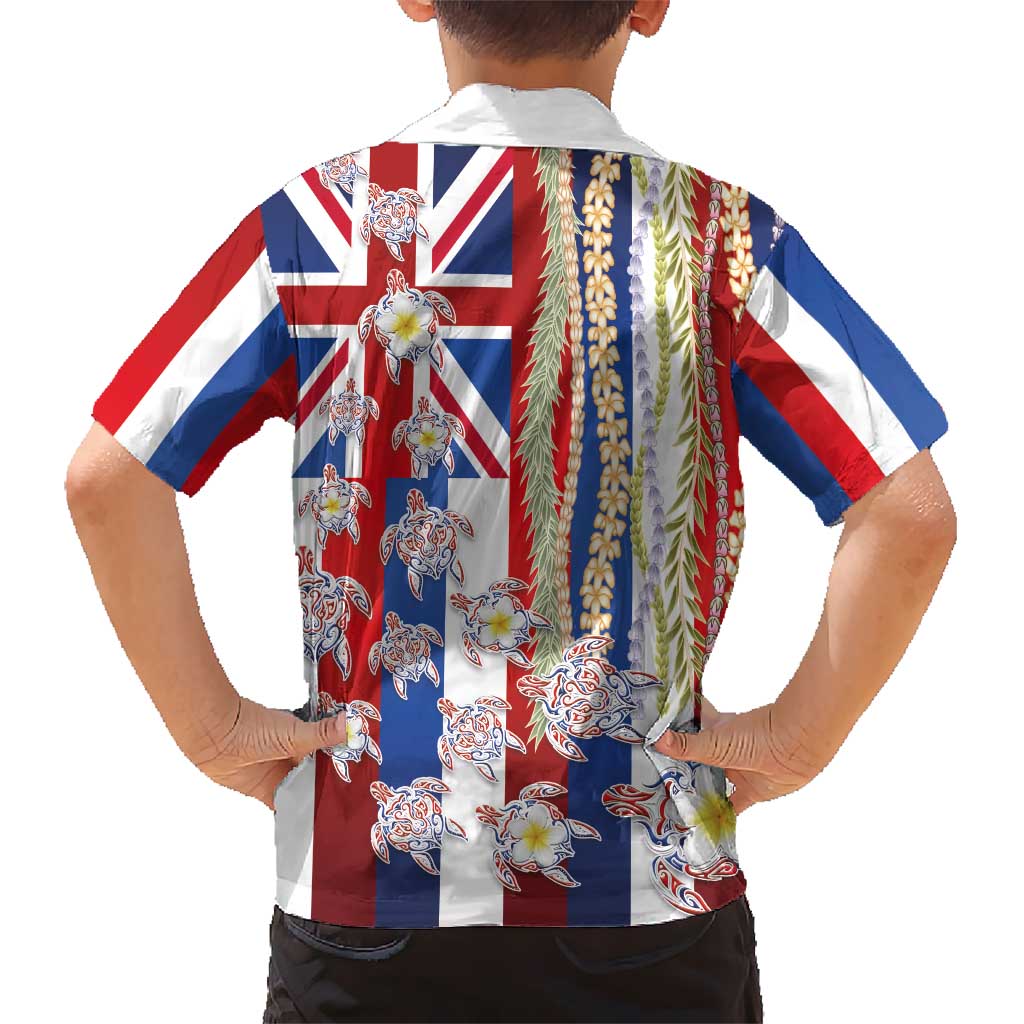 Hawaiian Polynesian Tribal Turtles Family Matching Long Sleeve Bodycon Dress and Hawaiian Shirt with Lei and Flag Style