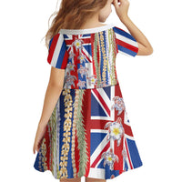 Hawaiian Polynesian Tribal Turtles Family Matching Long Sleeve Bodycon Dress and Hawaiian Shirt with Lei and Flag Style