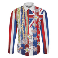 Hawaiian Polynesian Tribal Turtles Family Matching Short Sleeve Bodycon Dress and Hawaiian Shirt with Lei and Flag Style