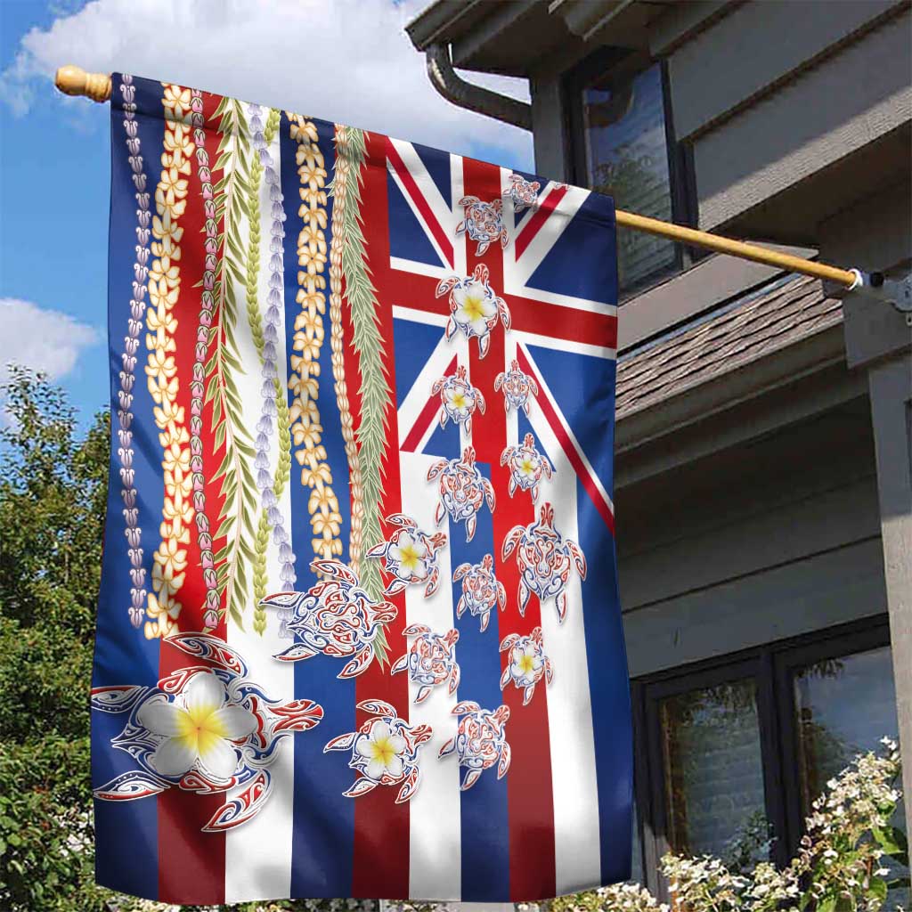 Hawaiian Polynesian Tribal Turtles Garden Flag with Lei and Flag Style LT03 - Polynesian Pride