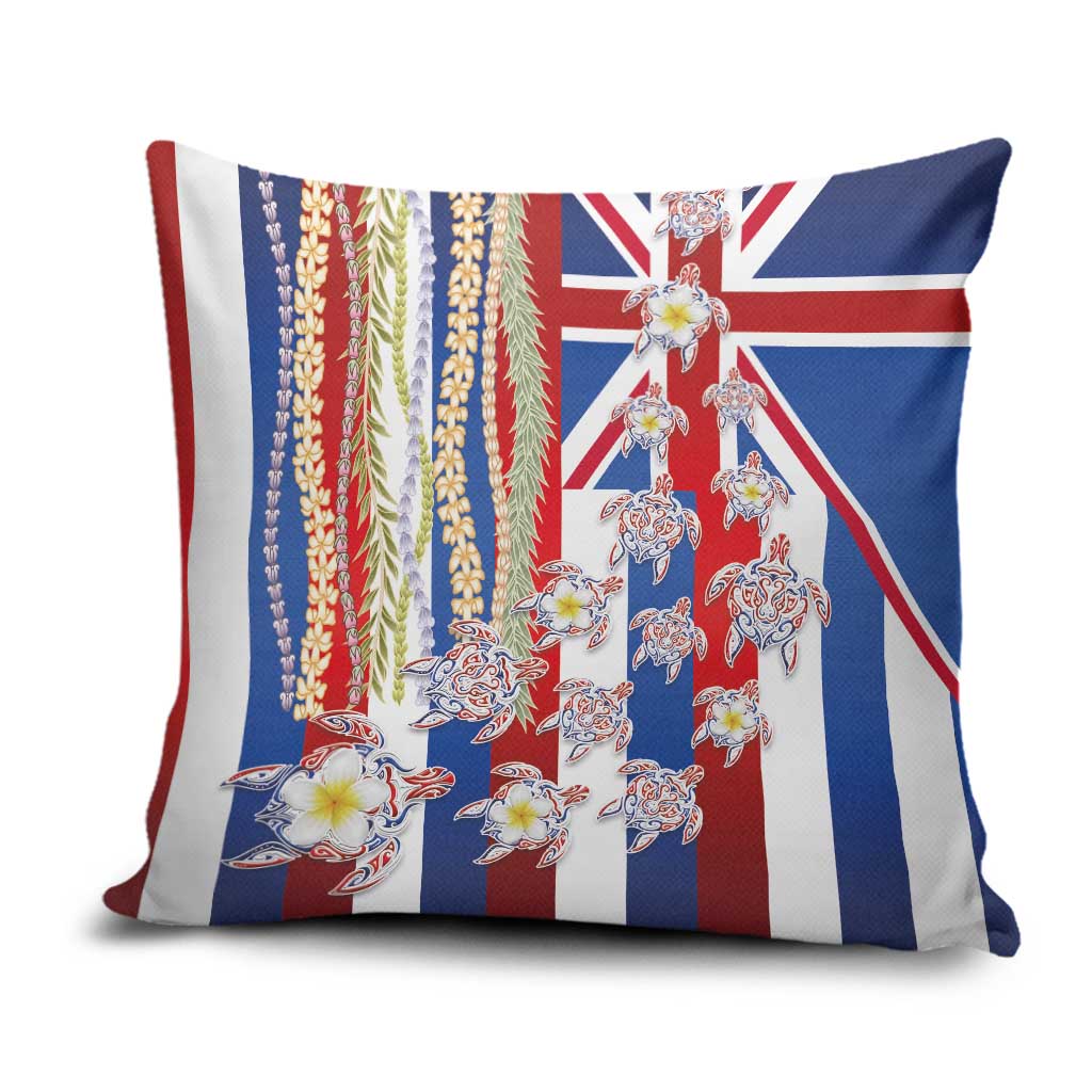 Hawaiian Polynesian Tribal Turtles Pillow Cover with Lei and Flag Style