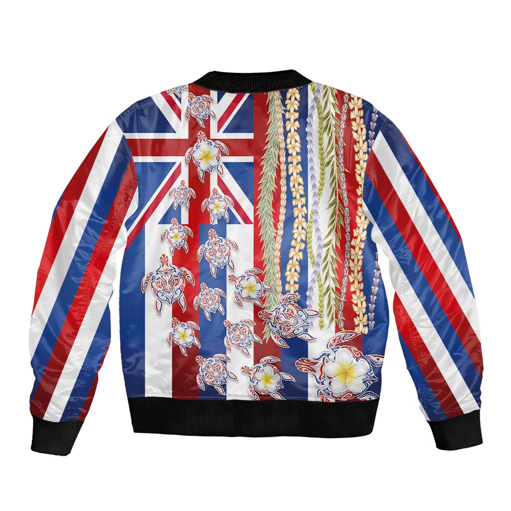 Hawaiian Polynesian Tribal Turtles Sleeve Zip Bomber Jacket with Lei and Flag Style LT03 - Polynesian Pride