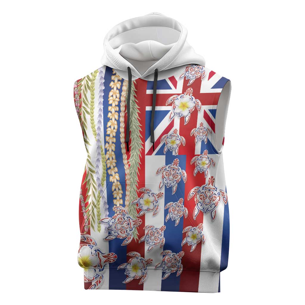 Hawaiian Polynesian Tribal Turtles Sleeveless Hoodie with Lei and Flag Style LT03 Multicolor - Polynesian Pride