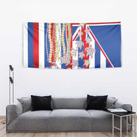 Hawaiian Polynesian Tribal Turtles Tapestry with Lei and Flag Style