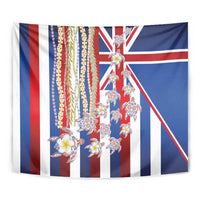 Hawaiian Polynesian Tribal Turtles Tapestry with Lei and Flag Style