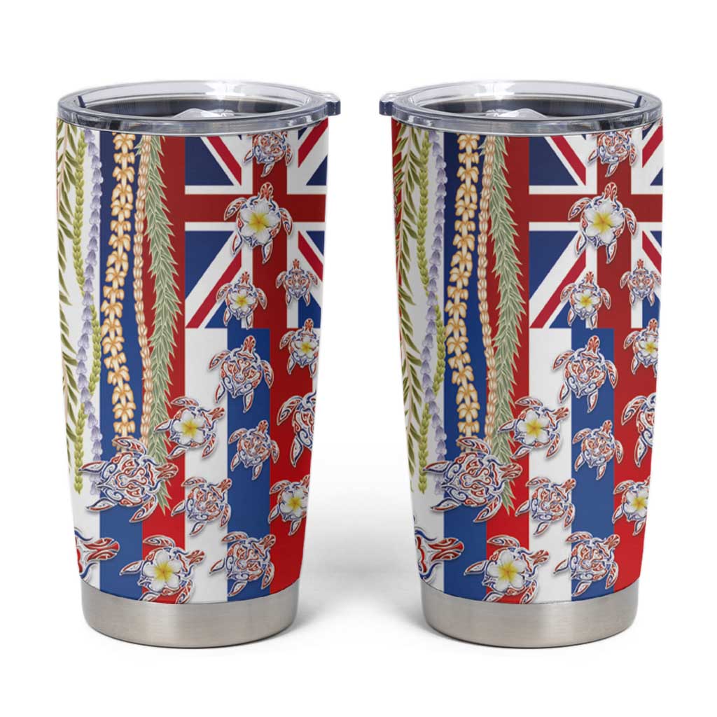 Hawaiian Polynesian Tribal Turtles Tumbler Cup with Lei and Flag Style
