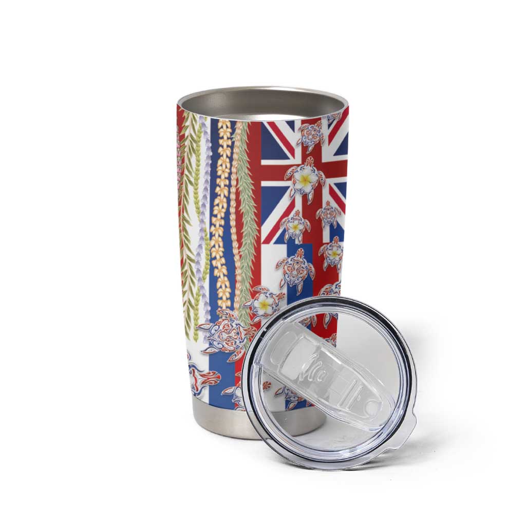 Hawaiian Polynesian Tribal Turtles Tumbler Cup with Lei and Flag Style