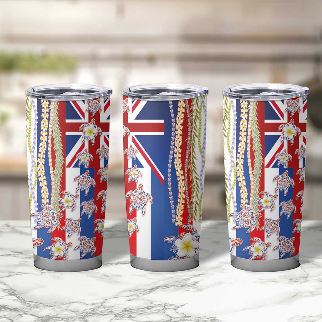 Hawaiian Polynesian Tribal Turtles Tumbler Cup with Lei and Flag Style