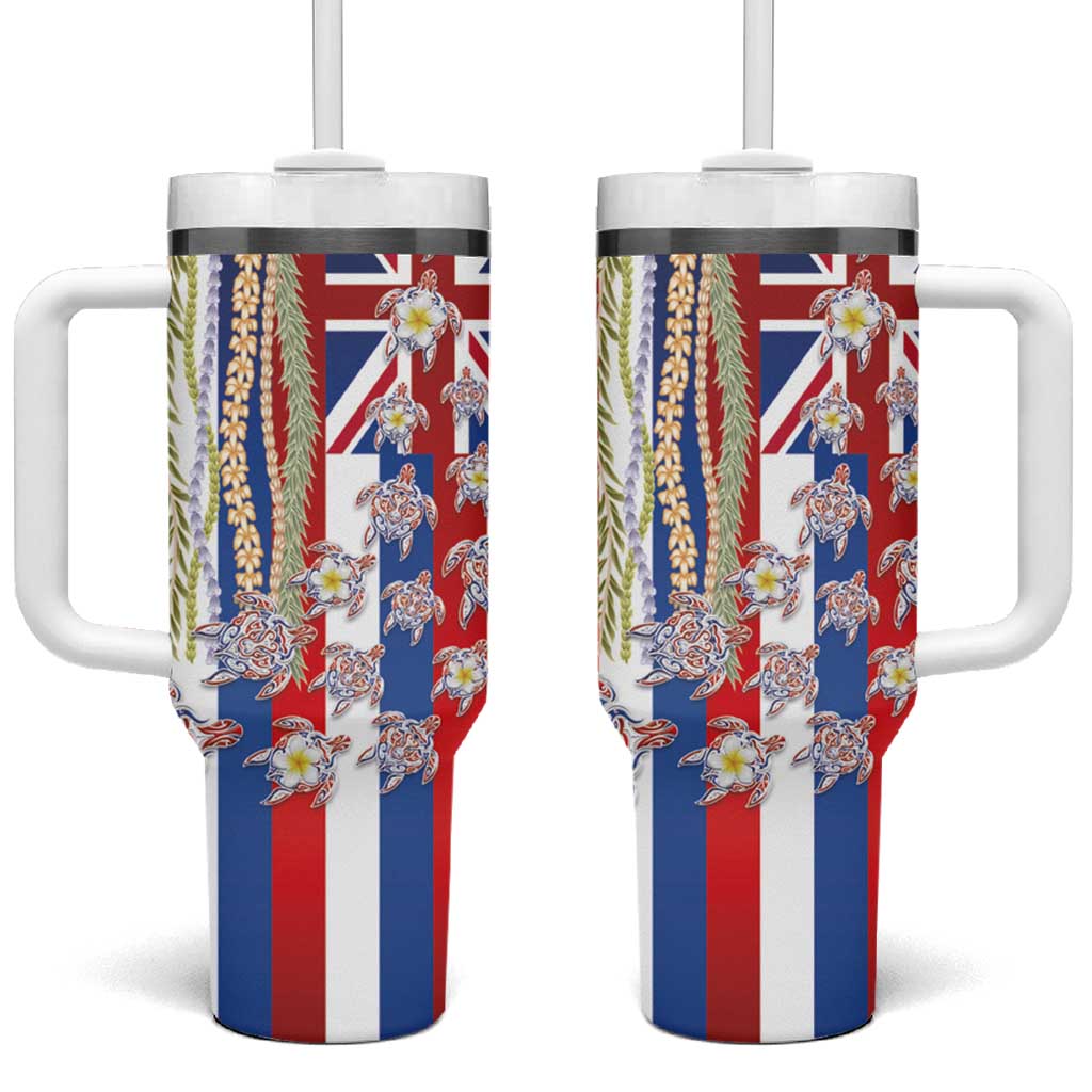 Hawaiian Polynesian Tribal Turtles Tumbler With Handle with Lei and Flag Style