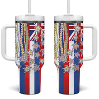 Hawaiian Polynesian Tribal Turtles Tumbler With Handle with Lei and Flag Style