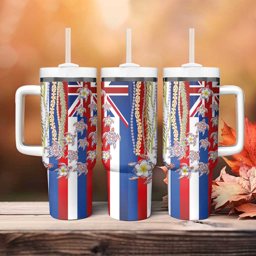 Hawaiian Polynesian Tribal Turtles Tumbler With Handle with Lei and Flag Style