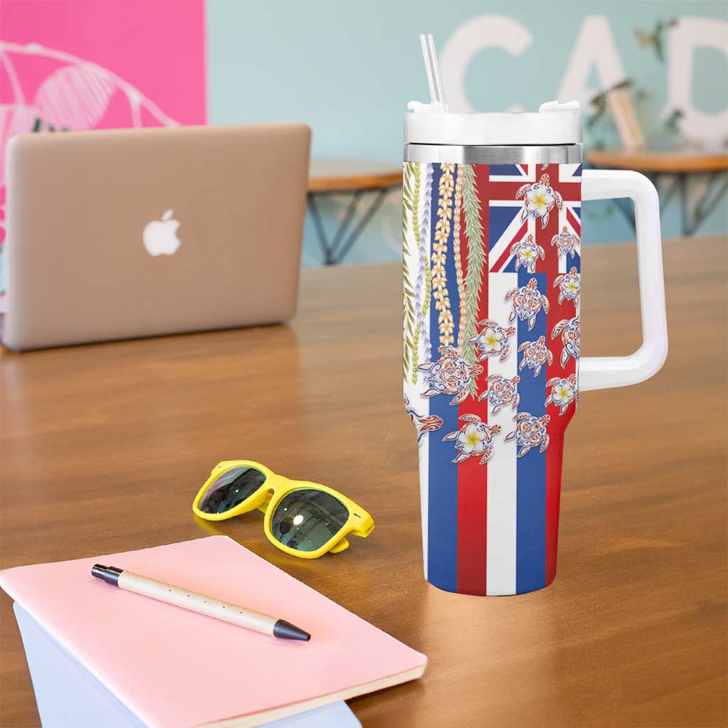 Hawaiian Polynesian Tribal Turtles Tumbler With Handle with Lei and Flag Style